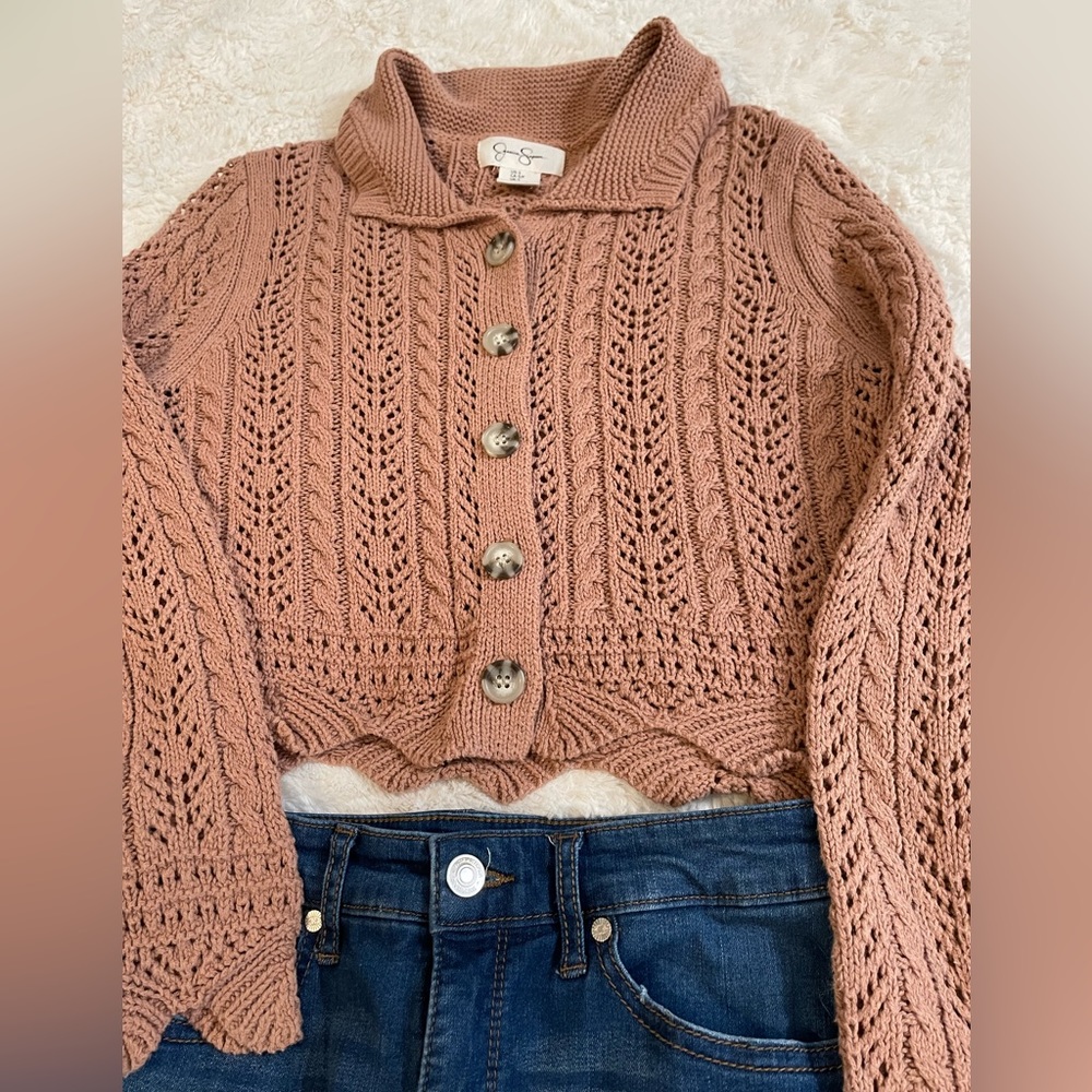 Pink Crochet Collared Sweater
